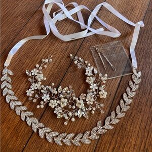 Silver Floral Wedding Hair and Dress Accessories Set for Special Occasions